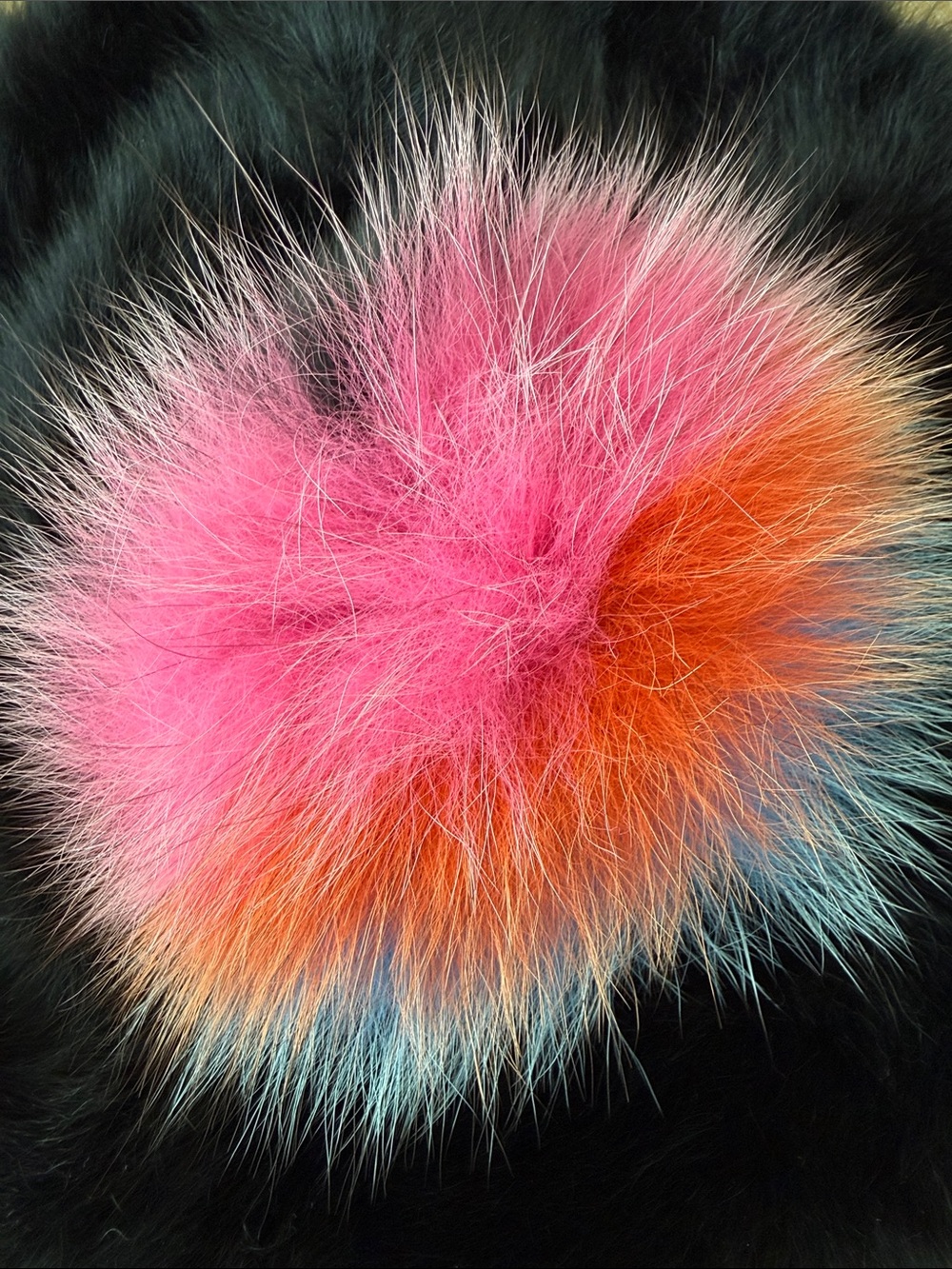 KYI KYI CANADA PARISIAN BERET RABBIT FUR BLACK WITH MULTI COLOR POM POM SOLD OUT